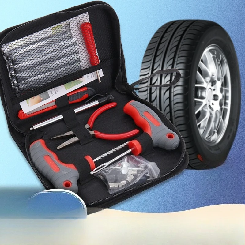 34/46Pcs Tubeless Tire Repair Kit, Motorcycle Car Electric Vehicle Puncture Repair Tool Set for Emergency Flat Tire Fix
