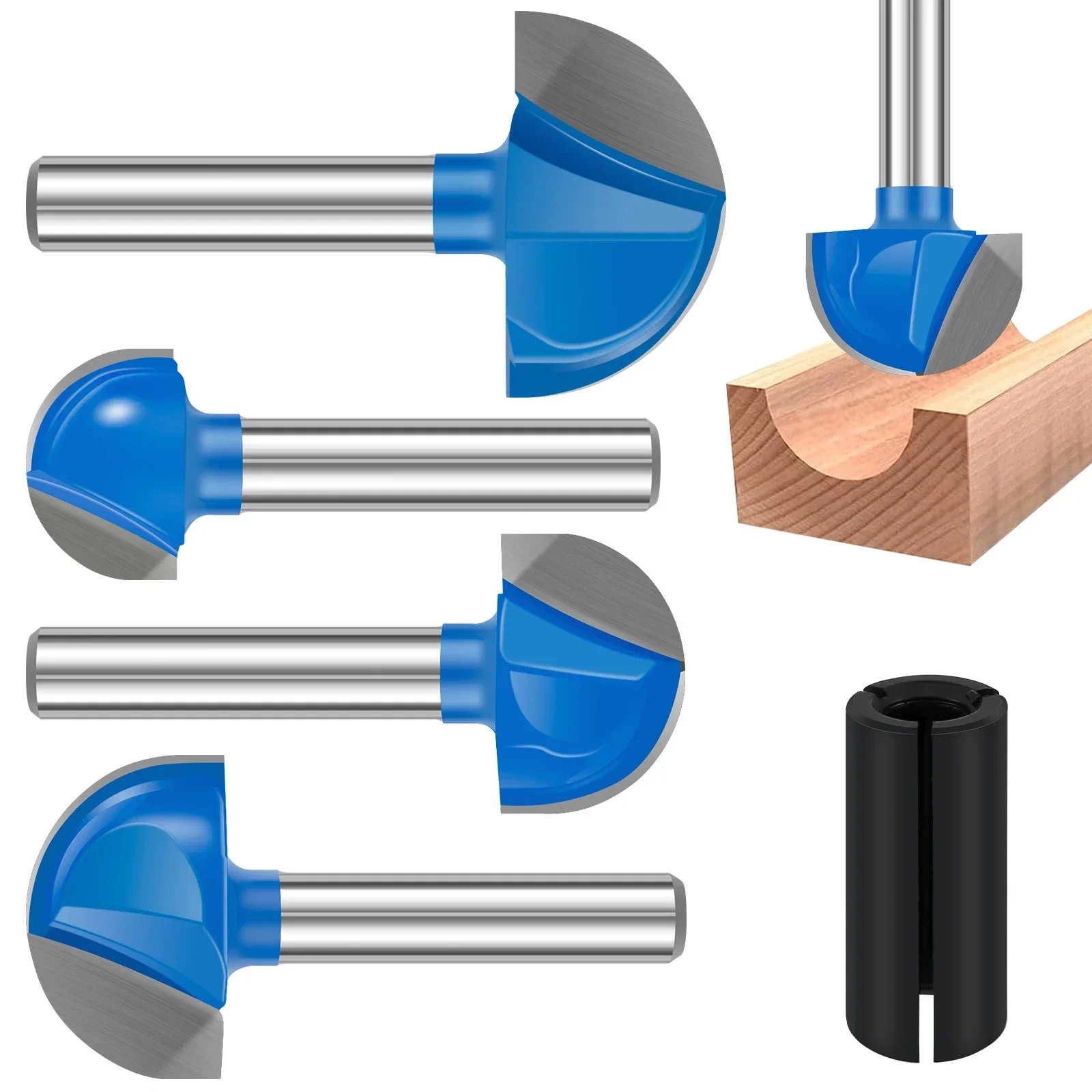 

4Pcs 1/4 Inch Shank Cove Box Cemented Router Bit Set Carbide Round Nose Router Bits 5/8inch 3/4inch 7/8inch 1inch Cutting