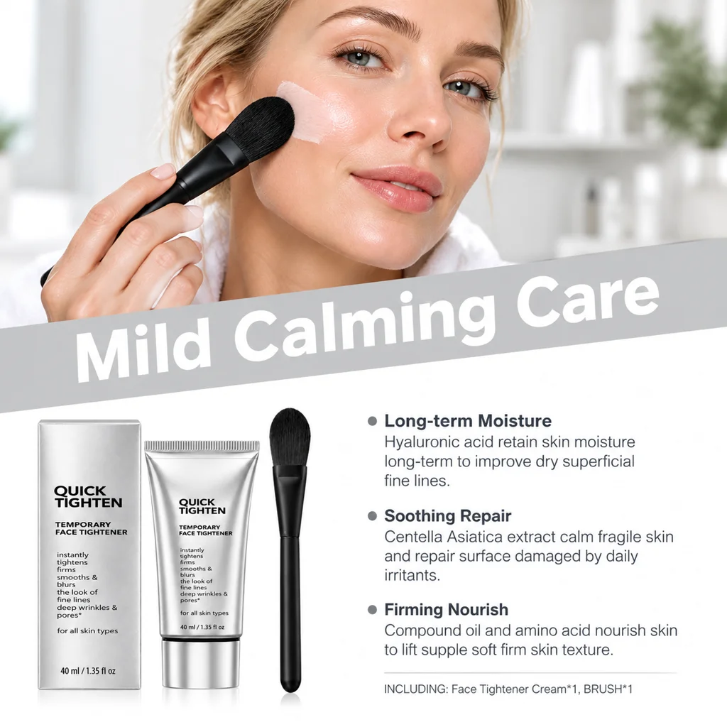 Smoothing Face Tightener Cream With Brush Diminish Fine Lines Refine Face Visible Pores Firming Natrual Look Primer for Beginner