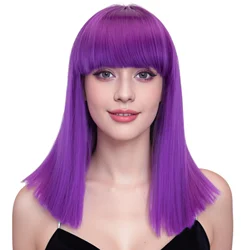 Soowee Synthetic Hair Short Wig Straight Purple Wig Women Party Cosplay Wigs