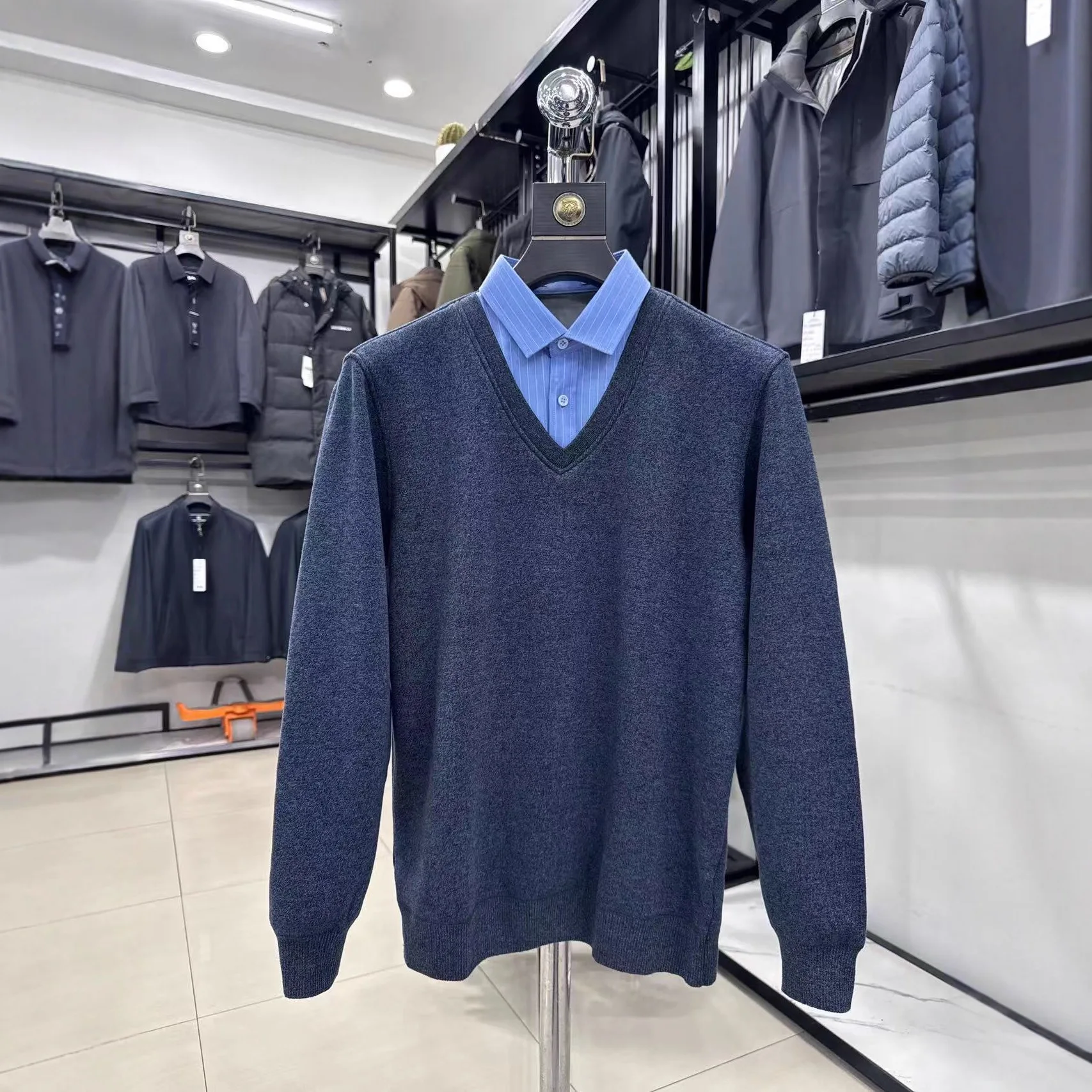 

Мягкий вязаный свитер Thiened Fce, искусственный двухсекционный дизайн Tagl, осенне-зимняя теплая мужская спортивная одежда из смеси хлопка