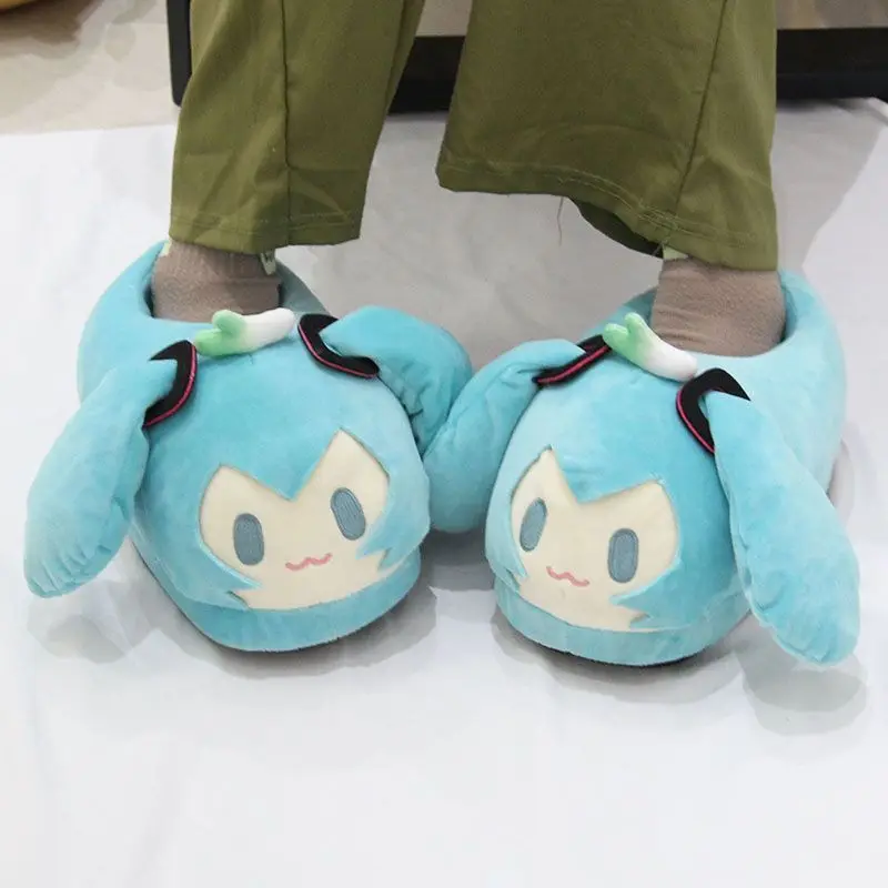 かわいい初音ミク冬ぬいぐるみ綿暖かいスリッパかわいい漫画アニメ屋内ホーム綿ソフトシューズコスプレパーティーホリデーギフト