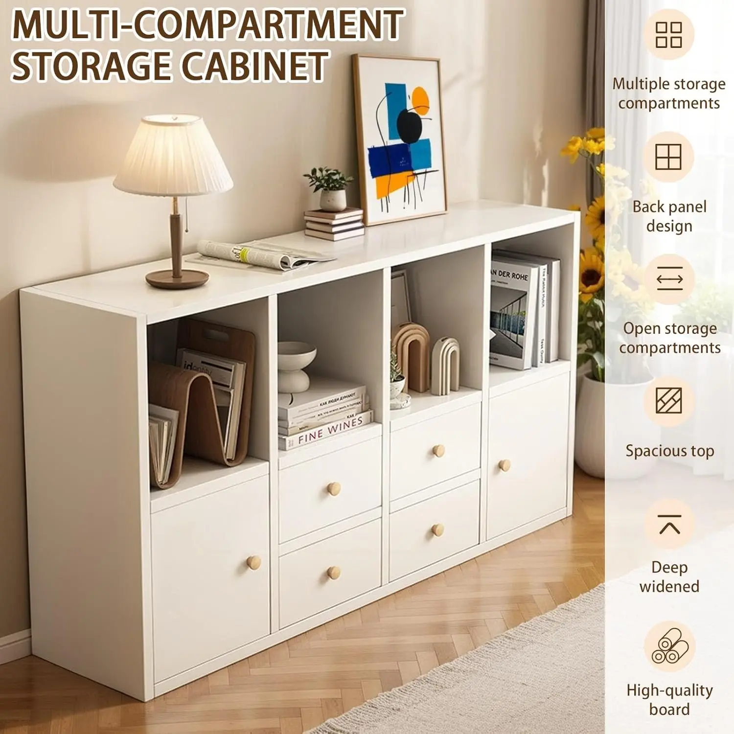 Storage Cabinet, Sideboard with Drawers, Home Coffee Bar Bins, Dining Sideboard with Doors, Bedside Bookshelf Display Cabinet fo image 3