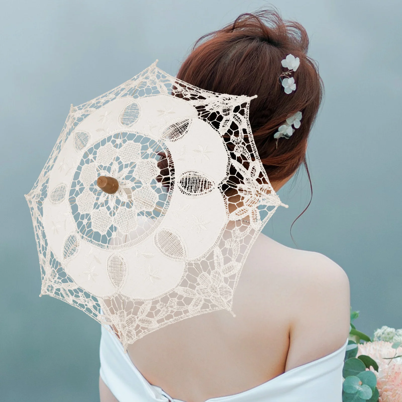 

Lace Umbrella Photo Prop Kids Parasol White Cotton Medium Size Children Dance Wedding Daily Use Parasol