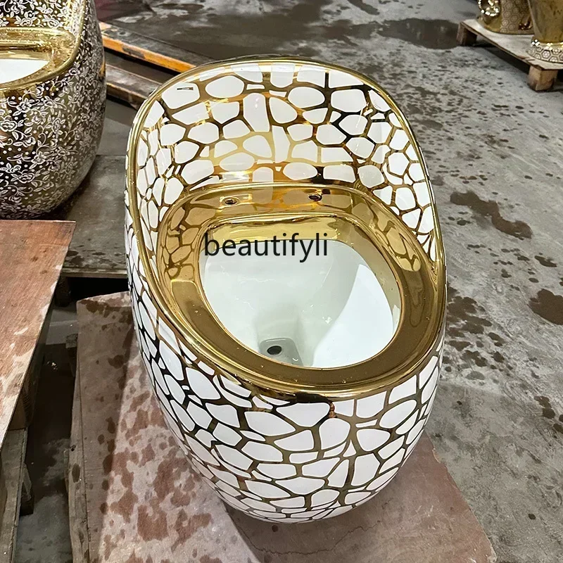 35Golden toilet European round local tyrant gold toilet art creative color gold toilet ceramic bathroomAsmt5203SSS