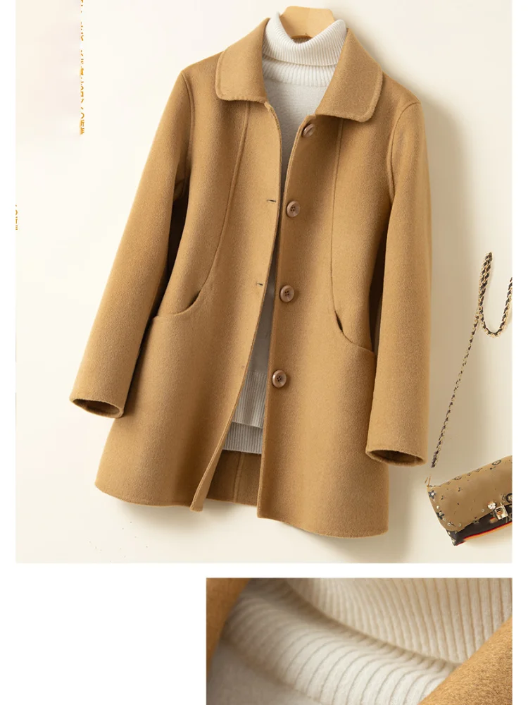 Korean Loose Long Sleeveturn-down Collar Solid Woolen Coats Women Double-faced Cashmere Coat Winter 2026 New