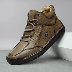 New Winter Handmade Leather Men Boots Outdoor Design Sneakers Man Breathable Casual Leather Shoes Men Ankle Boots Plus Size