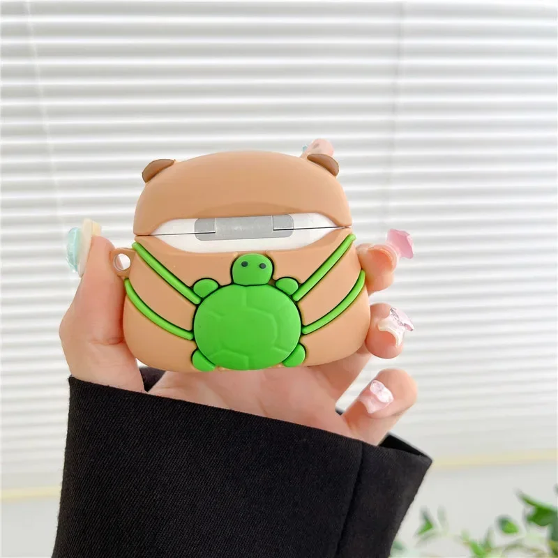 Capybara casing ransel kartun AirPods, casing penutup pelindung Earphone kotak pengisi daya Bluetooth Earbuds 1 2 3 Pro Pro2
