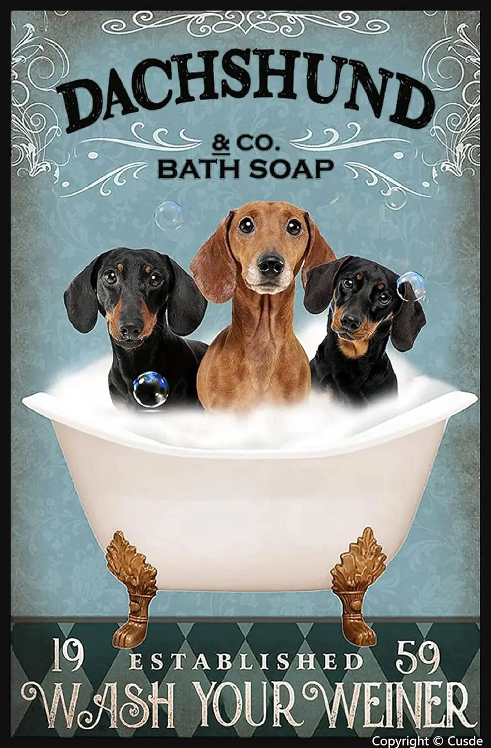 Cusde Funny Dachshund Decor Wash Your Weiner Bathroom Metal Tin Signs Toilet Wall Decor Bathtub Decor Dachshund Lovers Signs Hom