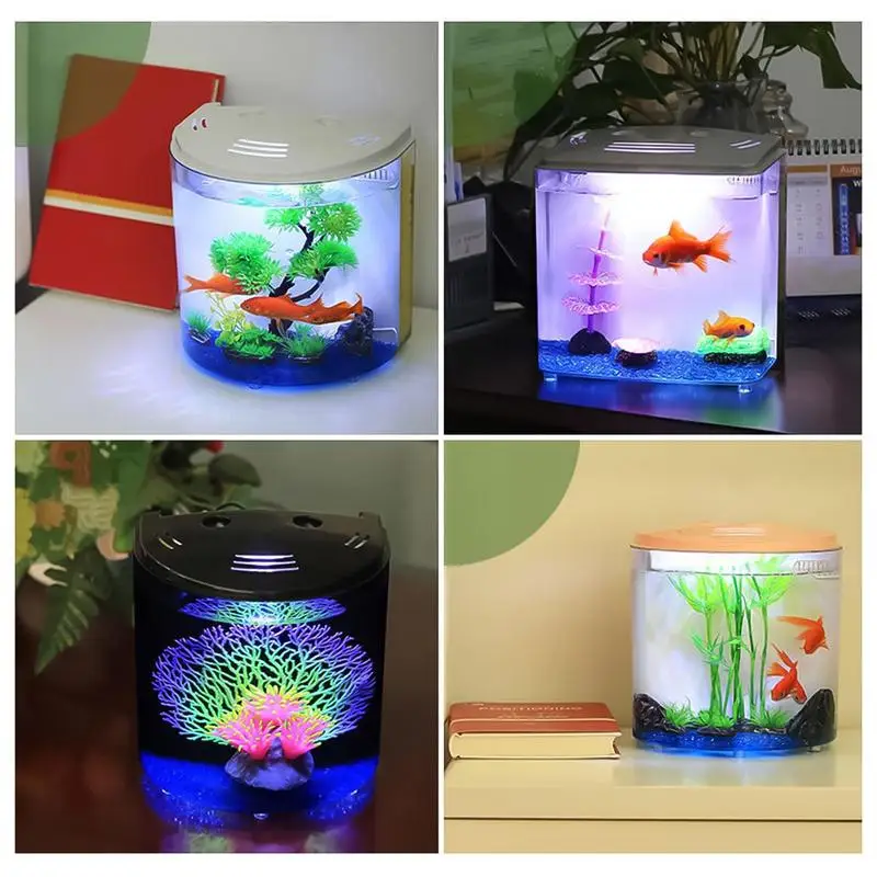 Betta Aquarium Desktop Fish Tanks Transparent Fish Aquarium With Water Pump Betta Snails Crabs Starfish Small Crab Habitats