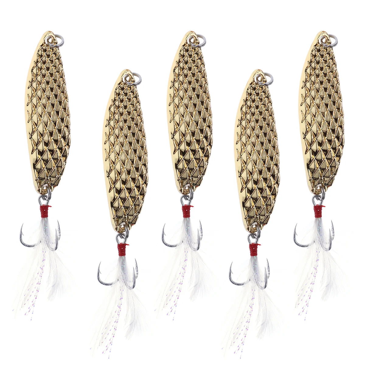 5 Pcs Fishing Lures Metal Bait with Hooks Striped 00X200X050CM Spoon Golden