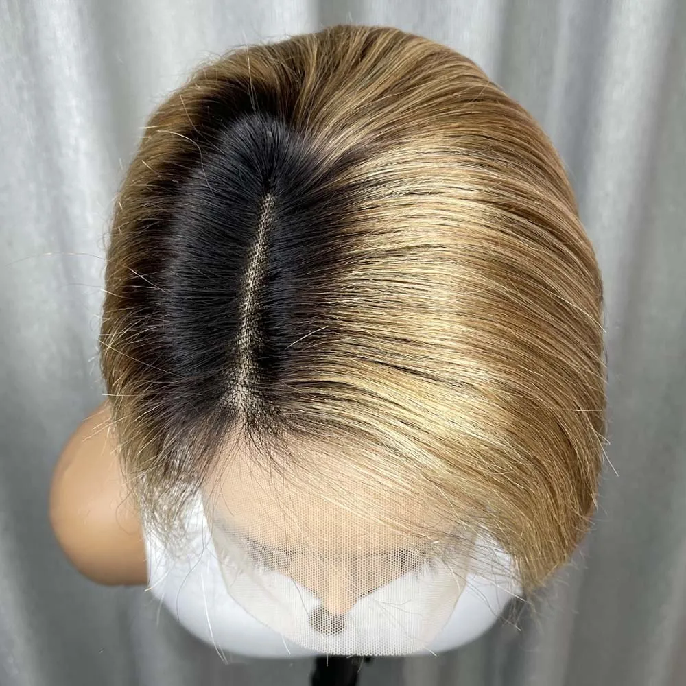 T-اللون عابث قطع الدانتيل شعر مستعار أمامي شعر الإنسان قصير مستقيم الذهبي بوب 13x1 T-جزء الدانتيل الباروكات الأمامية للنساء السود #2