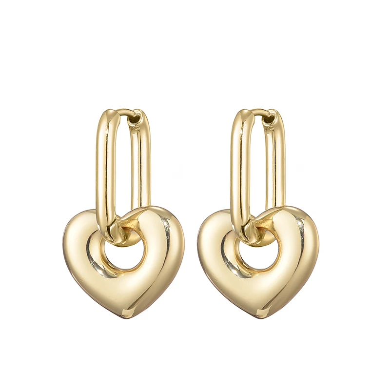 

Fashion Smooth Heart Pendant Oval Rectangle Hoop Earrings For Women Gold Silver Color Elegant Dangle Female Earrings Jewlery