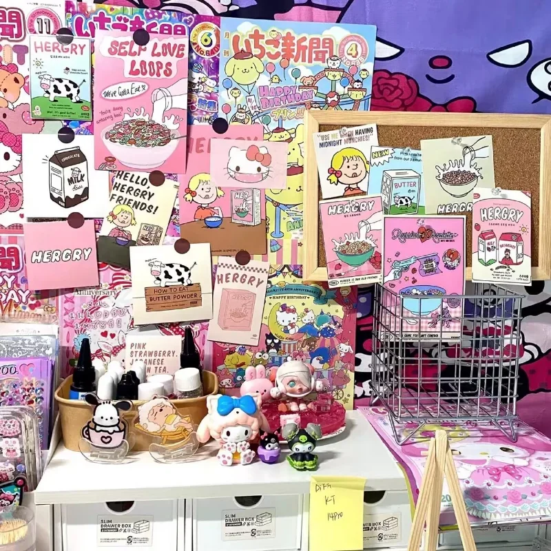 Imagem -04 - Anime Auto-adesivo Sanrio Cartaz Adesivos Kawaii Minha Melodia Olá Kitty Papel de Parede Adesivo de Parede Decoração Dormitório 30 Folhas por Conjunto