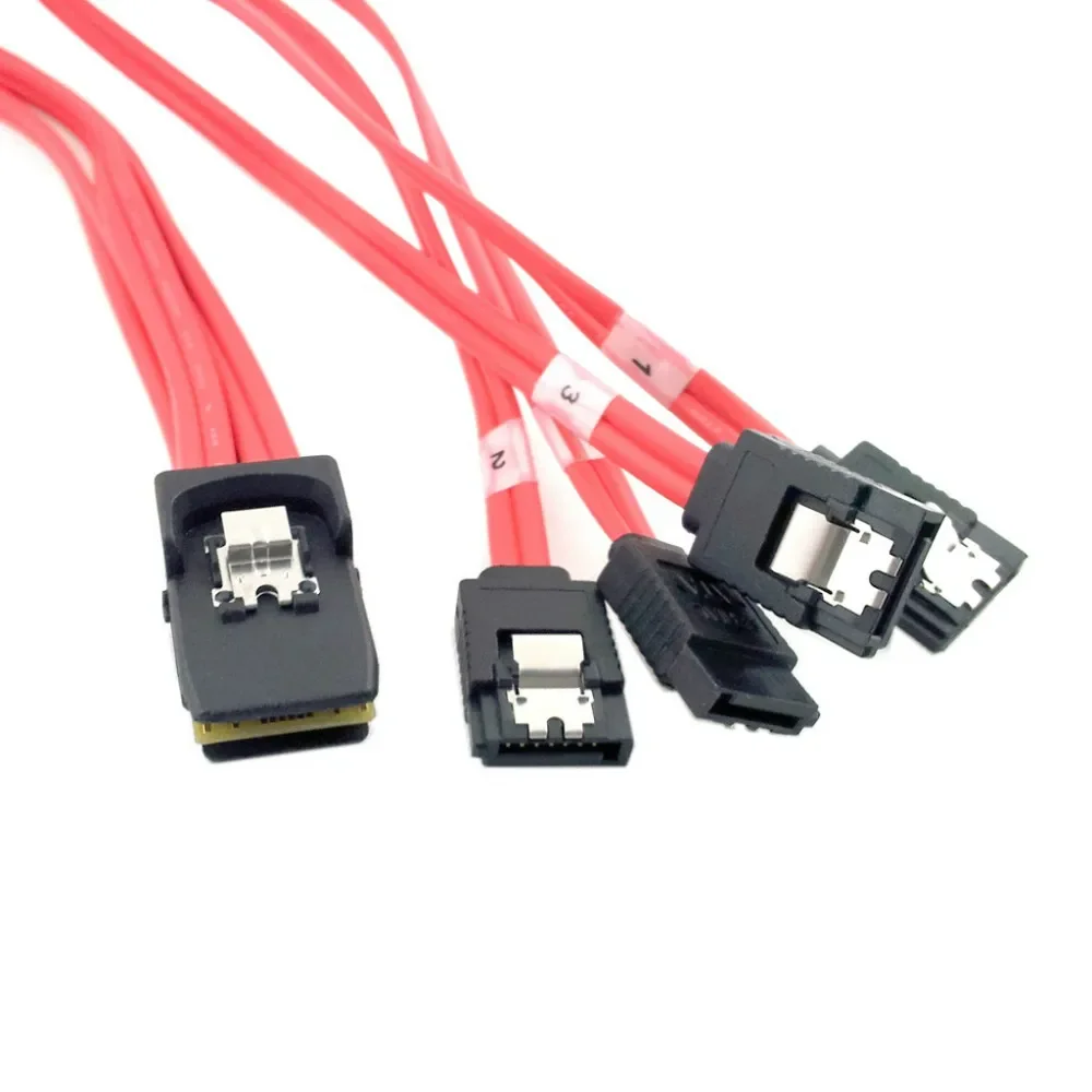 100cm Mini SAS 4i 36Pin SFF-8087 Host a 4 SATA 7Pin disco duro objetivo Fanout Raid Cable con pestillo Color rojo