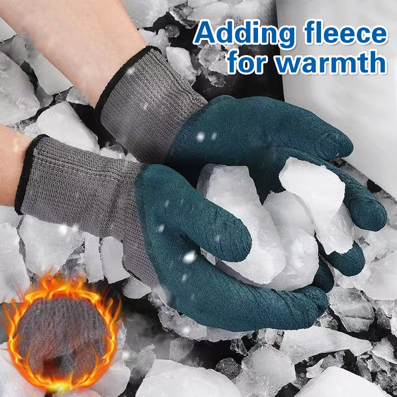 Winter Thickening Fleece Tire Rubber Foam Labor Protection Wear-resistant Anti-slip And Cold-proof Dipped Rubber Fleece Gloves