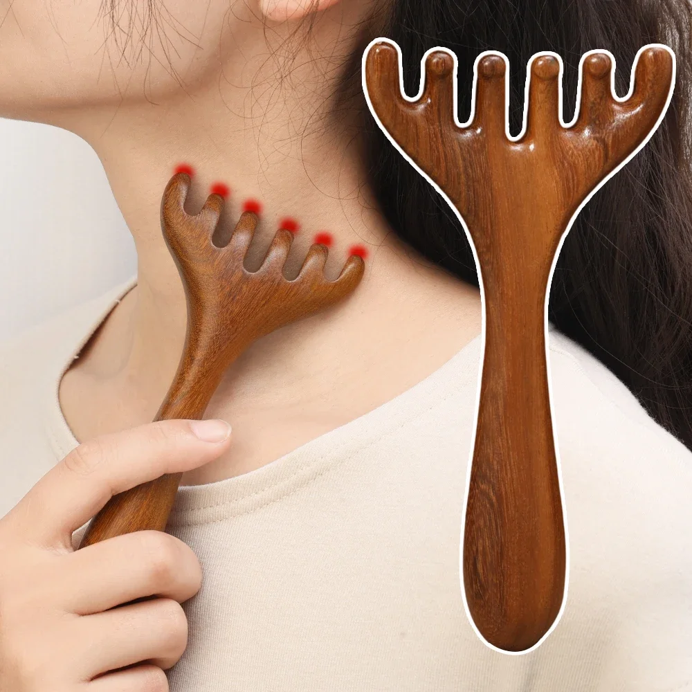 Six Tooth Wood Massage Comb Head Massager Sandalwood Comb Whale Comb Face Neck Legs Body Massage Tool Scalp Scraping Massager