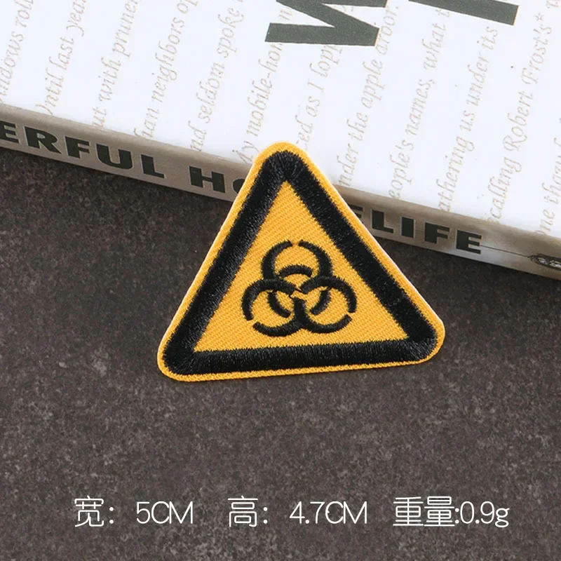 Triangle Caution Signs Embroidered Appliques Traffic Warning Board Badges Small Iron on Patches Decorative Stickers for Clothing