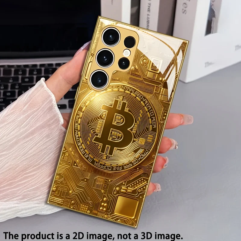 High end gold Bitcoin Tempered Glass Fashion phone case for Samsung Galaxy S26/S25/S24/S23/S22/S21 FE Ultra Plus Shockproof