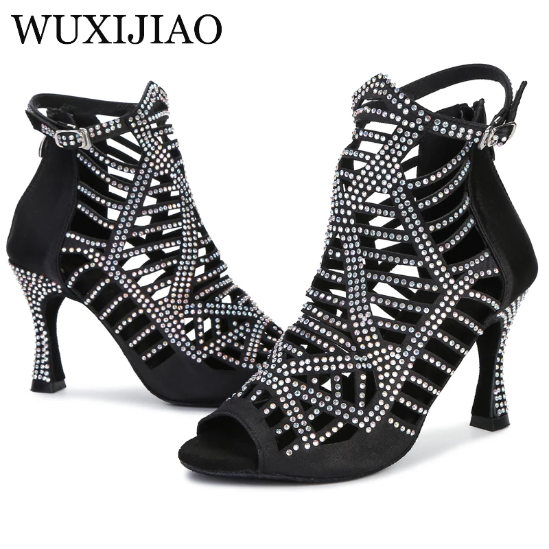 WUXIJIAO Latin Dance Shoes for Women Dance Shoes Cuban Ballroom Dance Shoes Women\'s Dance Shoes Rhinestones Dancing Sandals