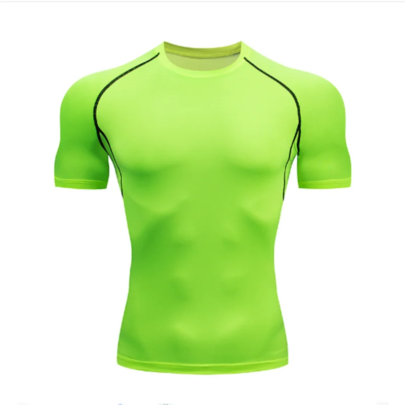 Quick-drying Men Running Shirts Fitness Compression Gym Polyester Sports T-shirt Black 2023 Workout Training Muscle Fit Clothing