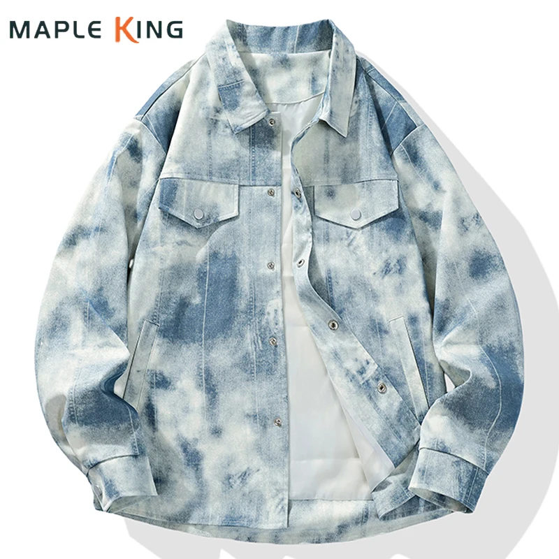 

Мужская рубашка-оверсайз с длинным рукавом, принт тай-дай, уличный стиль, люкс, высокое качество, мужская рабочая рубашка-карго, 8XL