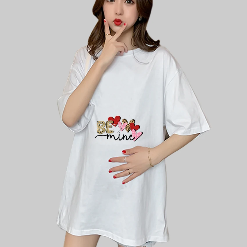 

Be Mine Love Cartoon Fashion Printed Pregnant T Shirt Girl Maternity Short Sleeve Pregnancy Shirt Mom Clothes Women Add Your DIY