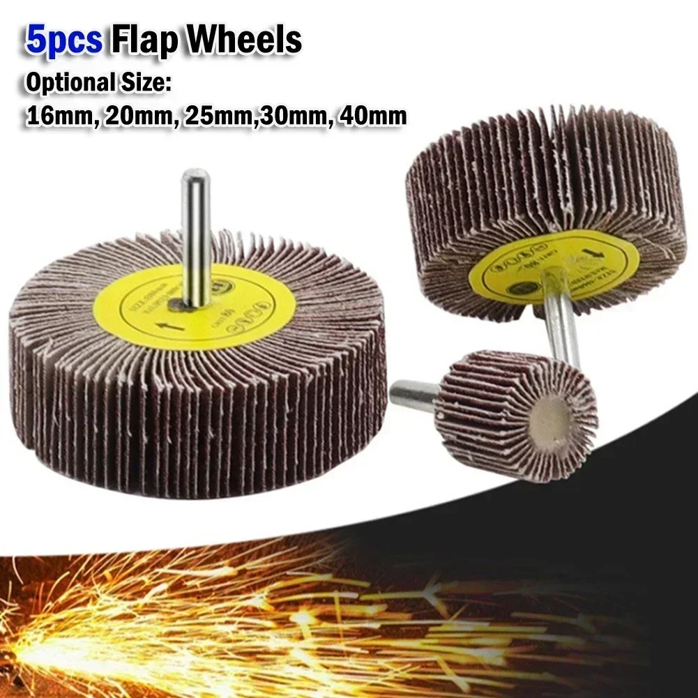 

5PCS 6mm Shank Flap Wheel Disc Abrasive Grinding Wheels For Rotary Tools Metal Woodcraft Furniture Repairs And Mould-Finishing