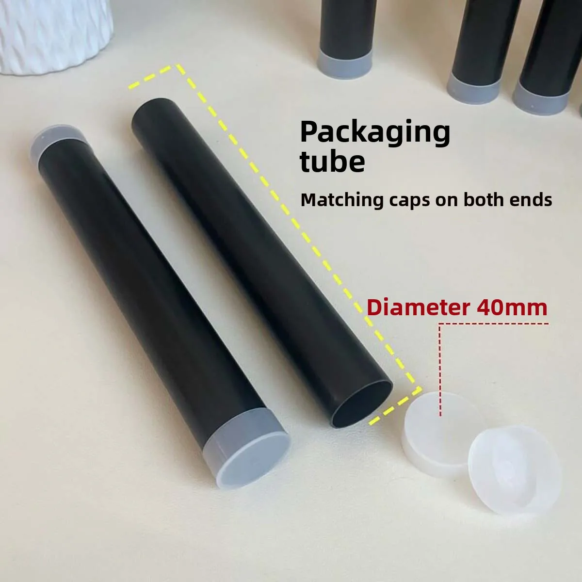 Black PP Plastic Mailing Tube with End Caps,Crush‑Resistant Poster Storage Tube for Painting,Artwork Shipping Packaging Tube