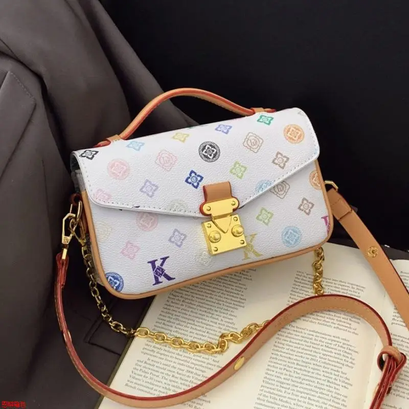 خمر قفل حقيبة مربعة كتلة اللون محفظة الكتف للنساء المطبوعة سلسلة حزام Crossbody حمل حقيبة المتخصصة حقيبة رافعة أنيقة ​