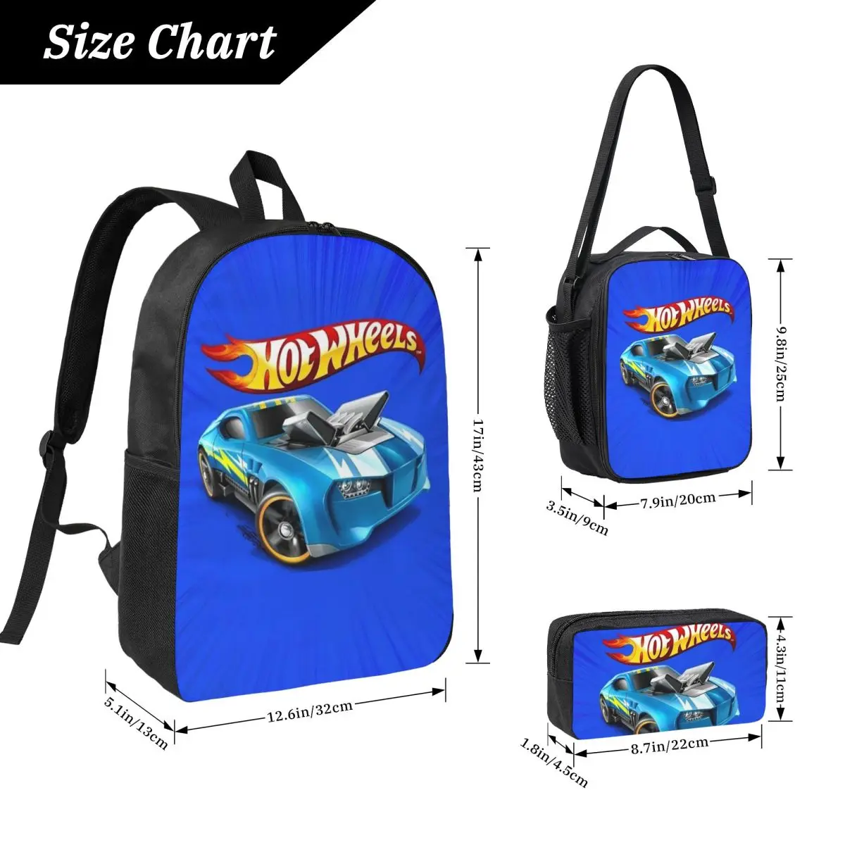 Hot Wheels Race Backpack Student Boys Girls BookBag School Bag Laptop Shoulder Bags 3ps Insulated Lunch Bag Pencil Case