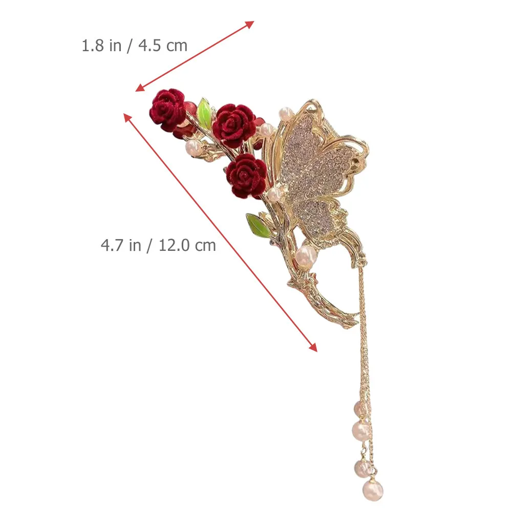 Rose Flower Hair Claw Clip with Pearl Rhinestone Elegant Back Hair Clamp Holder for Wedding Birthday Office