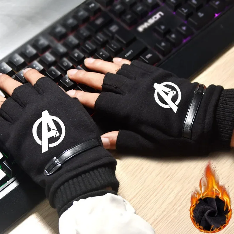 Marvel The Avengers Iron Man Deadpool winter outdoor thickened velvet warm anti-slip half-finger convenient touch screen gloves