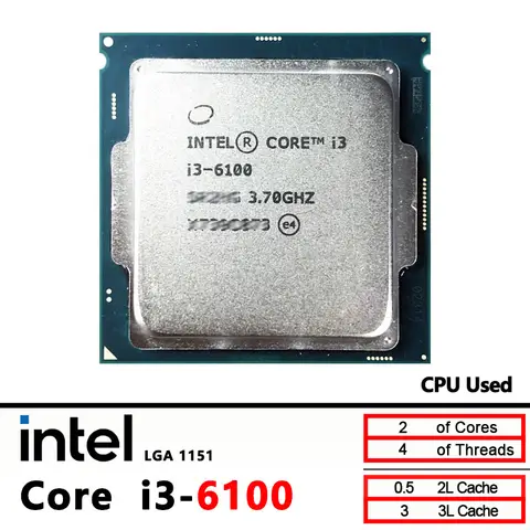 Intel Core I3 6100 I3-6100 3.7GHz Dual-Core Quad-Thread 51W LGA 1151 Used CPU Processor