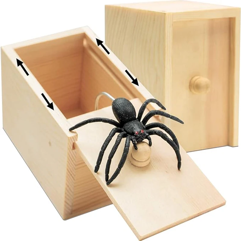 Halloween Fun Happy Joke Boxes Rubber Spider Prank Happy Box Handcrafted Wooden Spider Box Spider Money Surprise in a Box