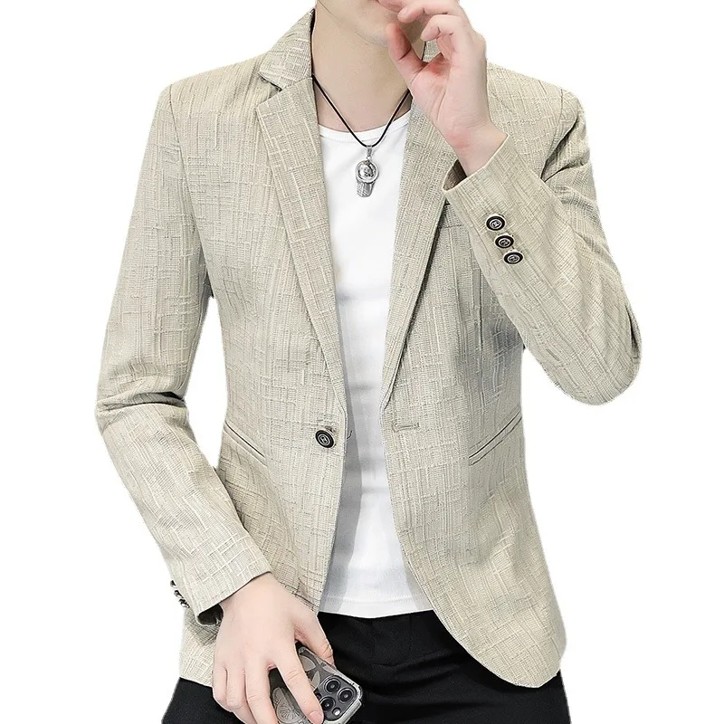 

2024 New High Quality Stylish and Handsome Suit for Men Youth Slim Fit Polyester Regular Smart Casual Four Seasons Blazers