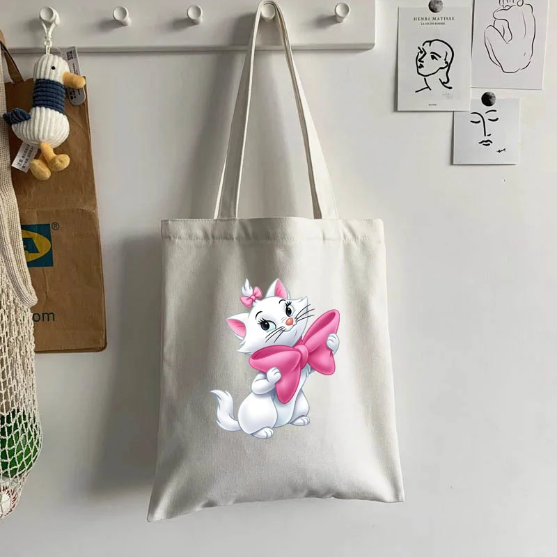 Disney The Aristocats Marie Cat Women Shoulder Bag Canvas Shopping Bags Female Handbags Lightweight Reusable Tote Gifts Washable