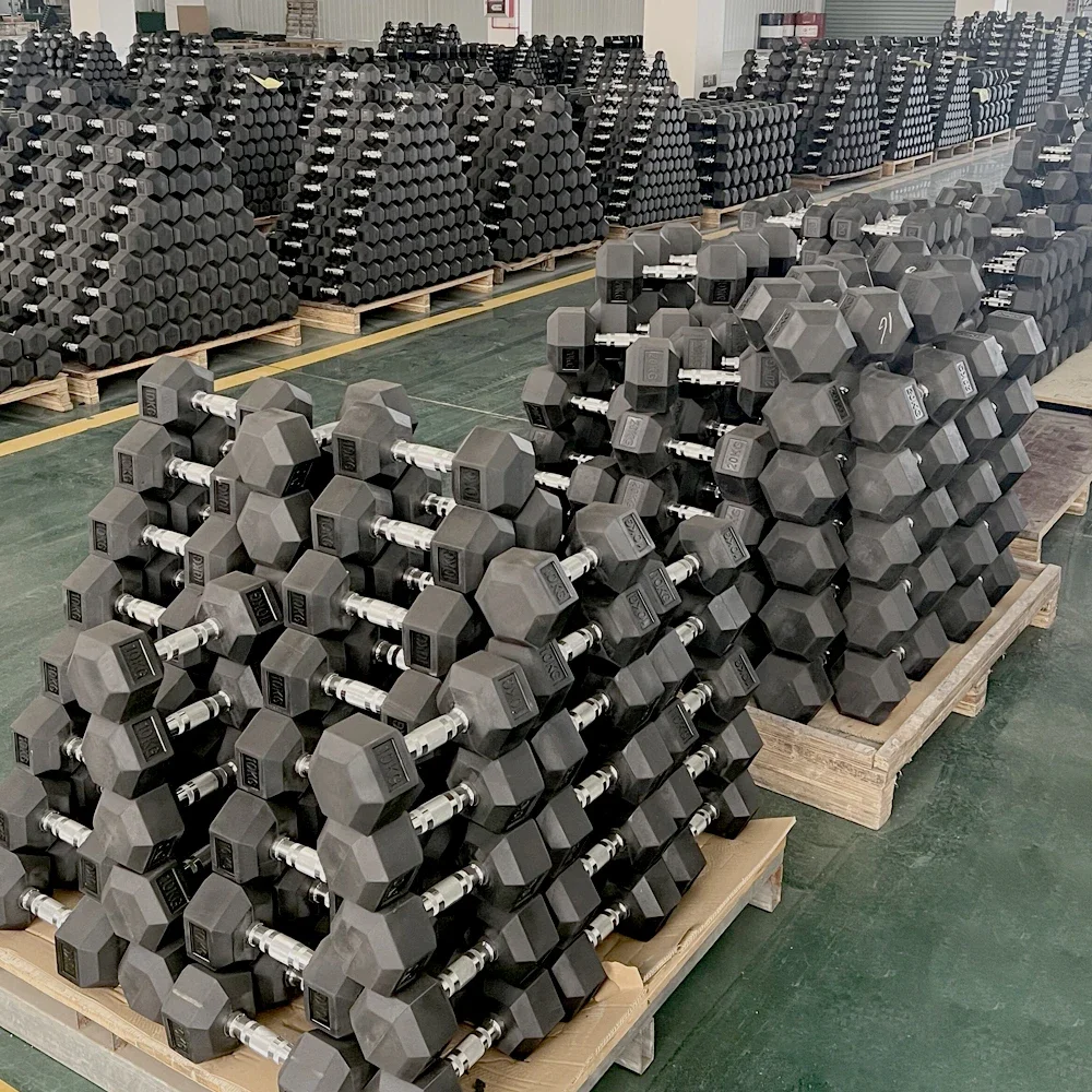 New Product Factory Supplied Cheap Weights Training Hexagonal Rubber Coated Dumbbells Hex Rubber Dumbbell