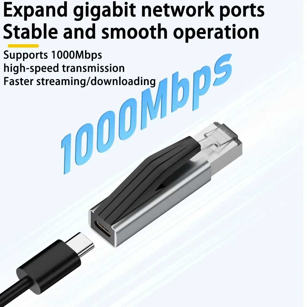 USB-C Female to RJ45 Male Gigabit Ethernet Adapter 1Gbps Portable Network Card for Laptops Macbook Pro Switch Router