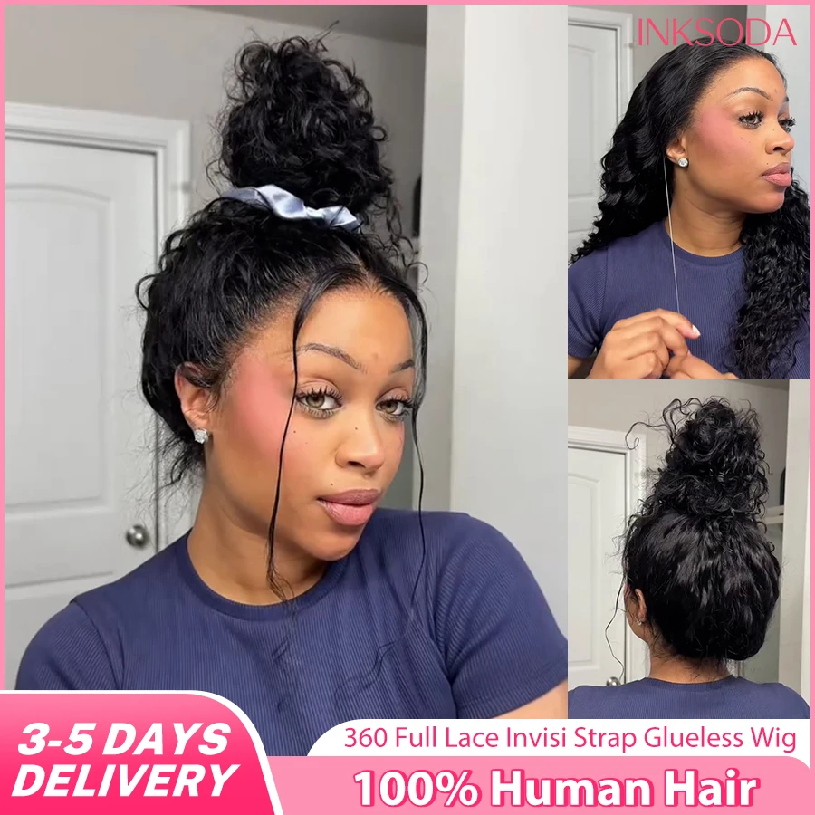 

Парик из натуральных волос 360 HD Full Lace, кудрявый, с предварительно выщипанными линиями роста, глубокая волна, без клея, готовый к носке, 30-40 дюймов