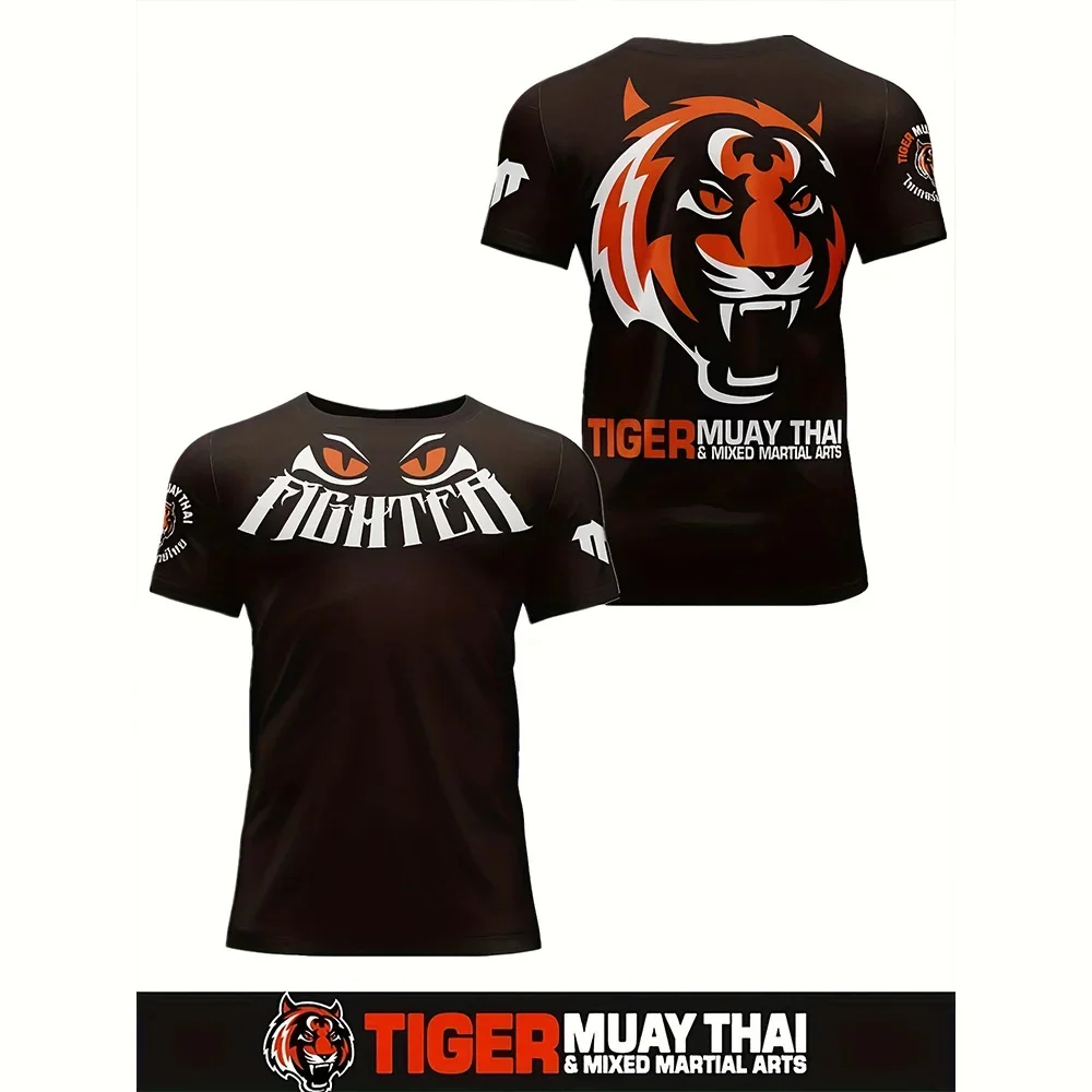 男性のためのMmaの包括的なTシャツ,タイガーグラフィック,半袖Tシャツ,ムエタイスポーツ,トレーニングトップ,特大の服