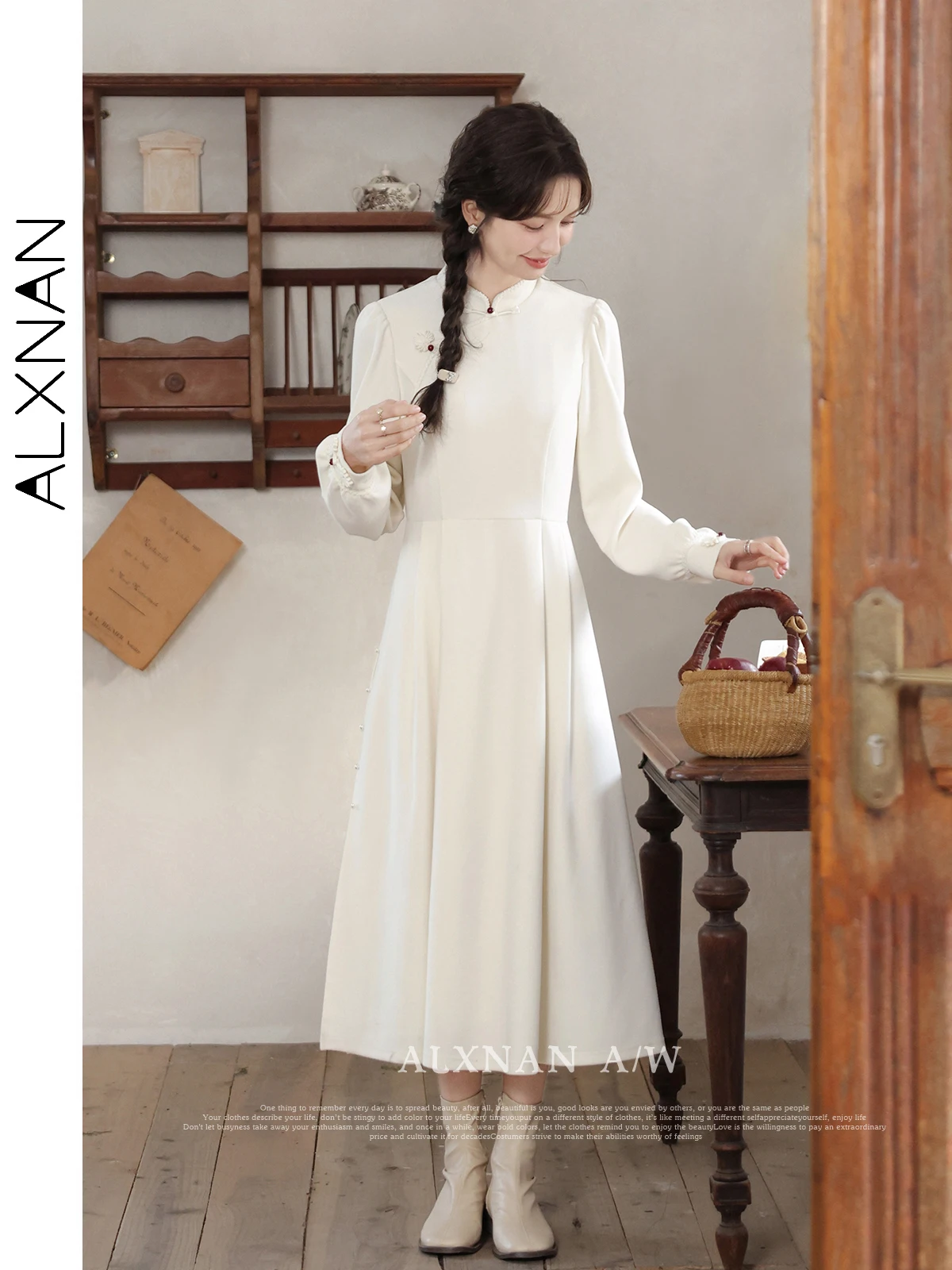 

ALXNAN Plus Size Apricot Long Dresses Women 2025 Autumn Casual Elegant Dress Fashion Waist Office Lady Clothing Female D01506