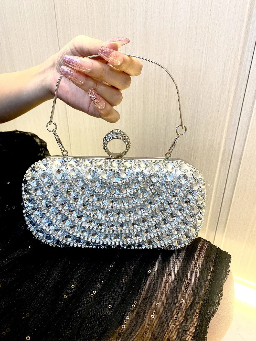 Silver Women Rhinestone Evening Bag Diamond Party Bag Luxury Designer Handbags Wedding Bride Clutch Purse Elegant Crossbody Bag