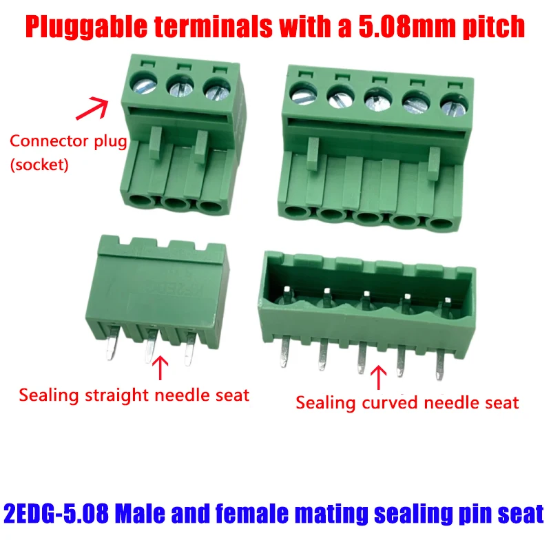 2EDG-5.08mm 2/3/4/16P Pluggable Sealed 2EDGVC Straight/bent Pin Mating Connector Terminal Block Copper Lead 300V Male/female