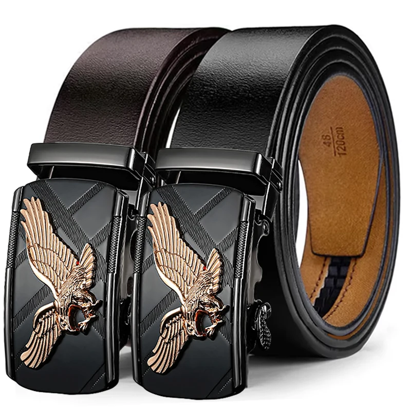 

Мужской ремень из натуральной кожи 2026 года с автоматической пряжкой в стиле орла, регулируемый, люксовый брендовый ремень, модный деловой мужской ремень