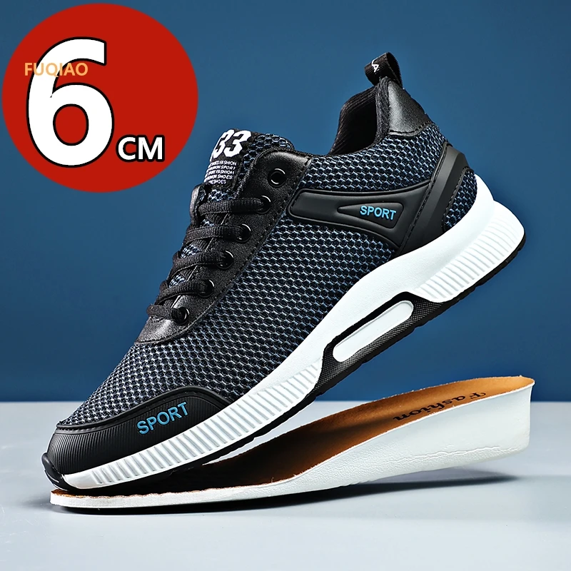 6CM Hidden Heel Men Height Increasing Sneakers Summer Breathable Mesh Casual Elevator Shoes Comfortable Invisible Lift Sports