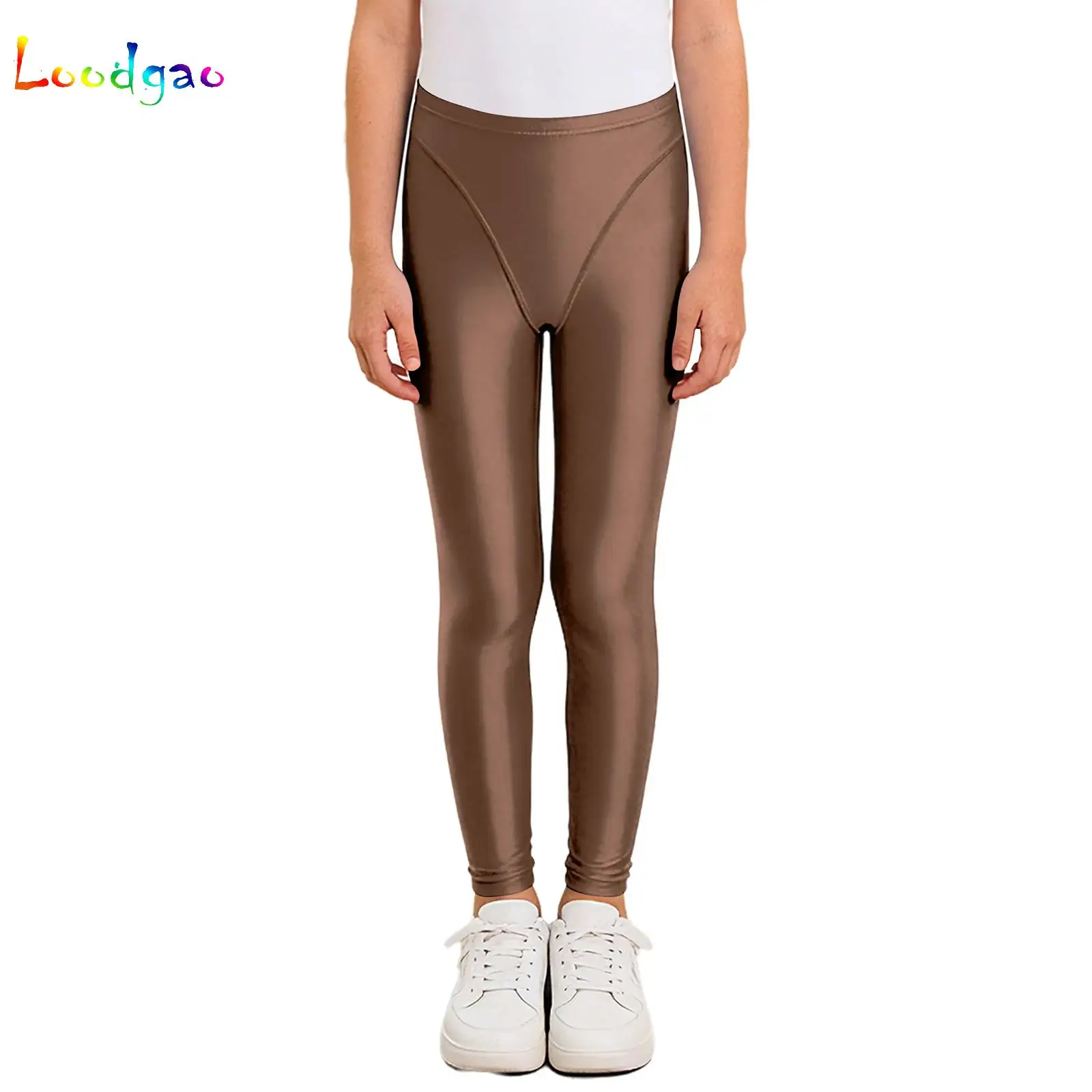 

Kids Girls Glossy Gymnastics Ballet Dance Costume Fitness Full Length Leggings Running Pants Formfitting Yoga Workout Pants