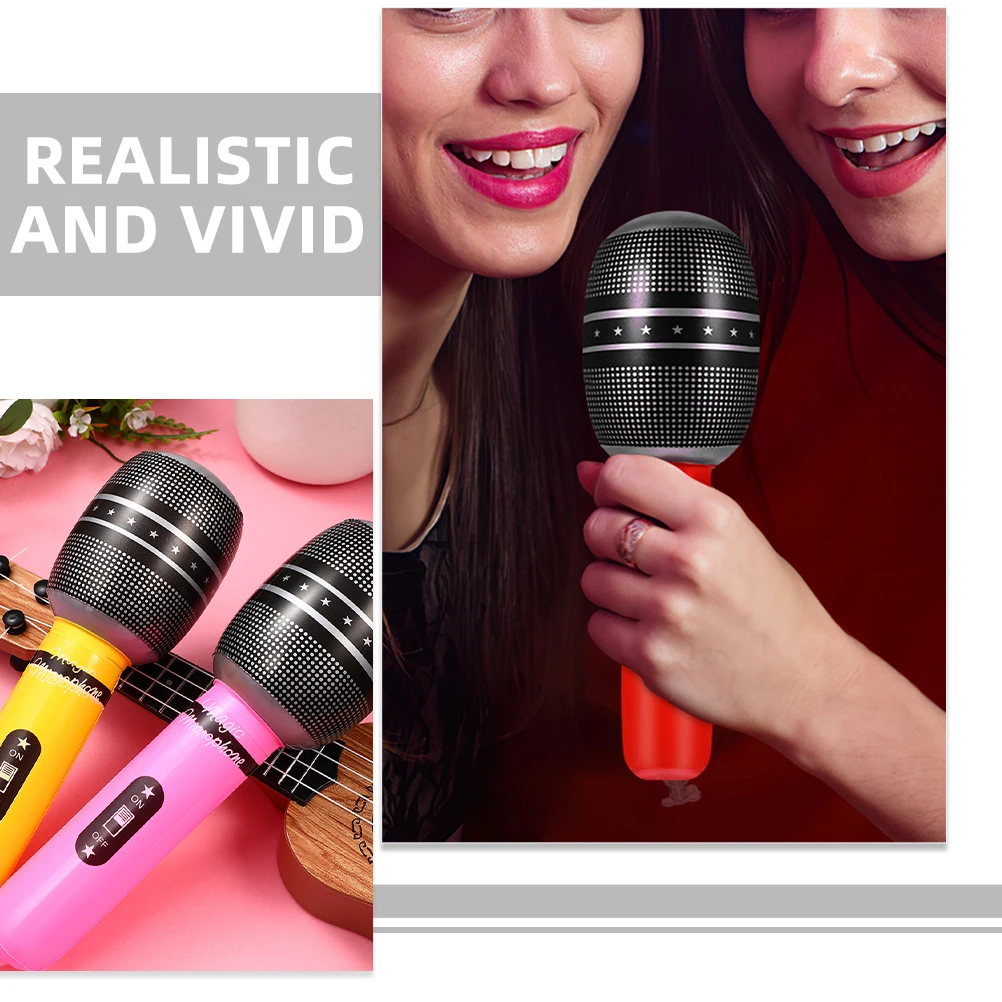

10pcs Simulation Microphone Inflatable Fake Mic Prop for Stage Party PVC Realistic Design Confidence Building