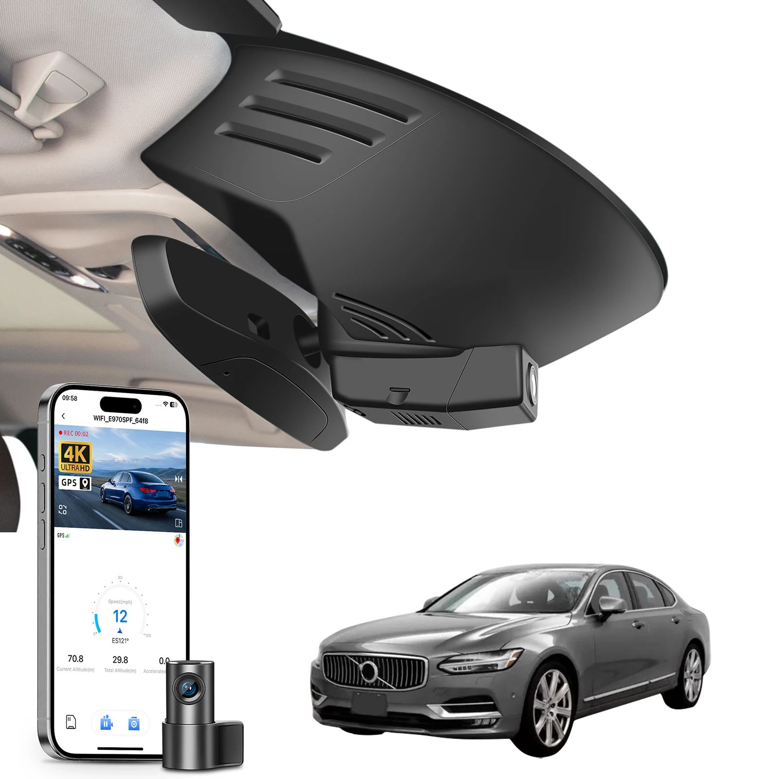 Mangoal Dedicated 4K Dash Cam For Volvo S90 V90 Dash Car Camera 2017-2022+ HD Night Vision WiFi & APP GPS Plug and Play DashCam
