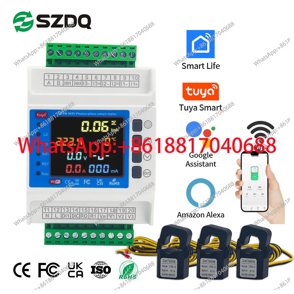 Three-phase four-wire secondary meter intelligent WiFi mutual inductance meter overcurrent overload undervoltage protection